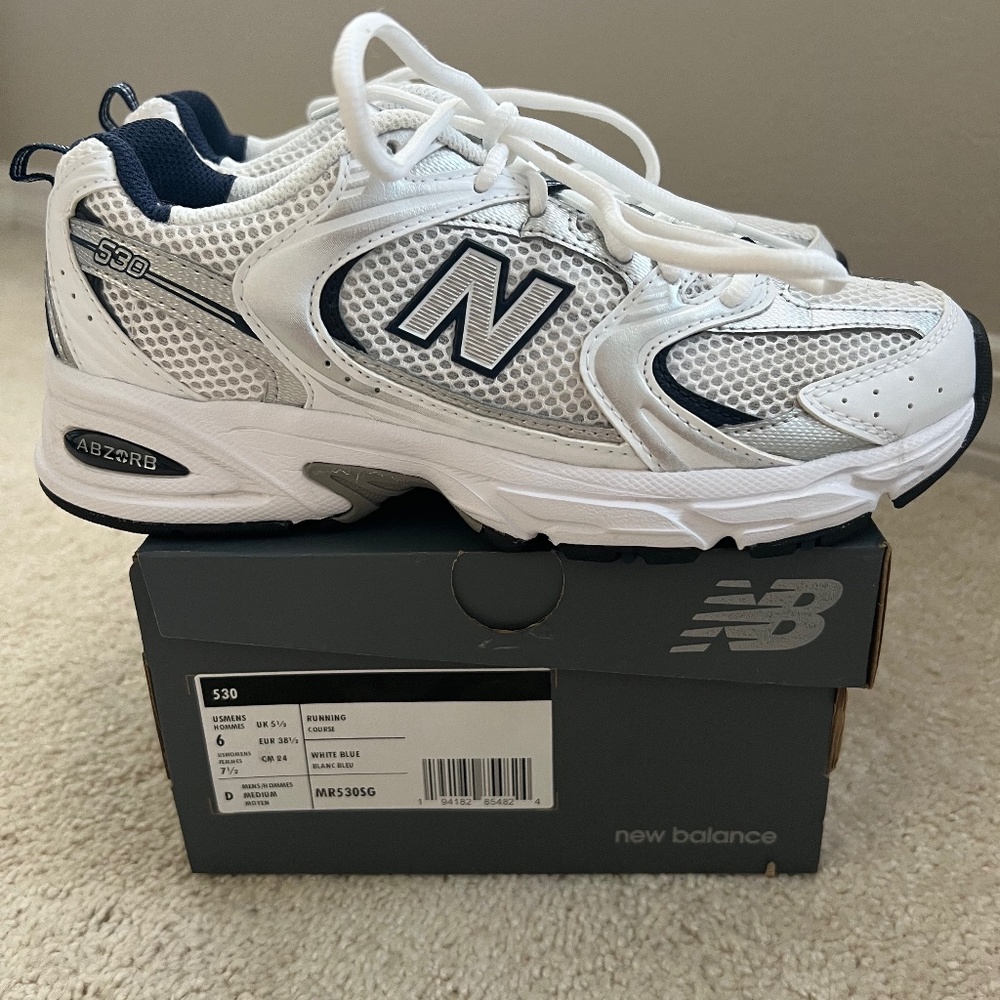 Used - New Balance MR530 SG "White/Indigo" Unisex Shoe, size US men’s 6